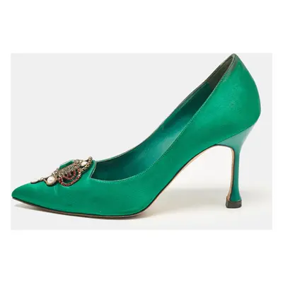 Manolo Blahnik Green Satin Eufrasia Pumps Size 37.5