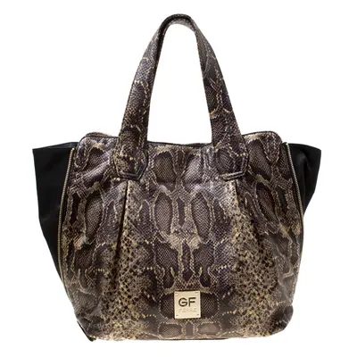 GF Ferre Black/Yellow Embossed Python Leather Tote