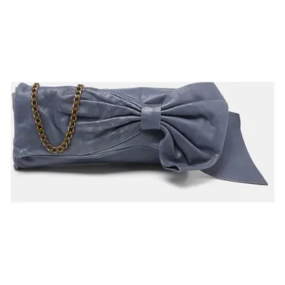 RED Valentino Blue Leather Bow Chain Clutch