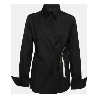 Gianfranco Ferre Vintage Black Cotton Button Detail Tie-Fastening Shirt