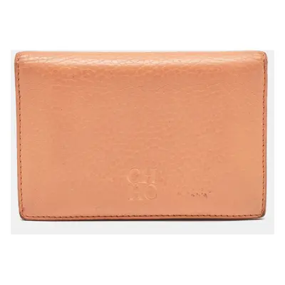 CH Carolina Herrera Peach Leather Compact Flap Wallet