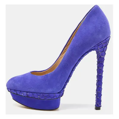 Brian Atwood Blue Suede and Snakeskin Embossed Leather Platform Pumps Size