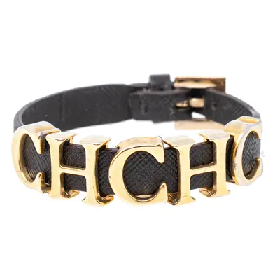 Carolina Herrera Brown Leather Logo Charm Bracelet