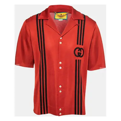 Gucci X Adidas Red GG Monogram Knit Short-Sleeve Shirt