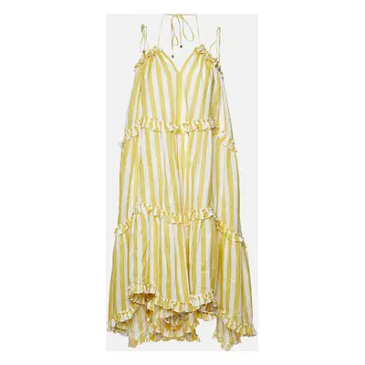 Zimmermann Yellow Stripe Print Linen Flared Dress