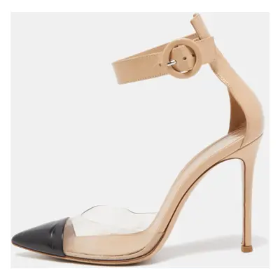 Gianvito Rossi Beige/Black Leather and PVC Ankle Strap Pumps Size