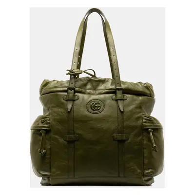 Gucci Green Leather Double G Drawstring Tote Bag