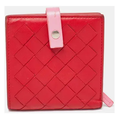 Bottega Veneta Red/Pink Intrecciato Leather French Compact Wallet