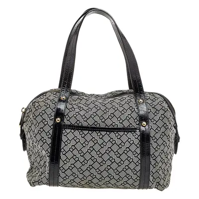 Bally Grey /Black Patent Leather And Canvas Satchel