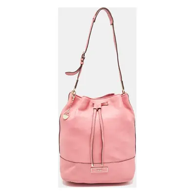 DKNY Pink Leather Drawstring Bucket Bag