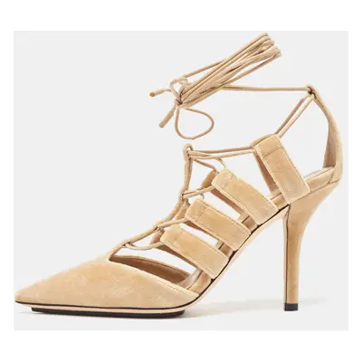 Burberry Beige Velvet Pointed Toe Strappy Pumps Size