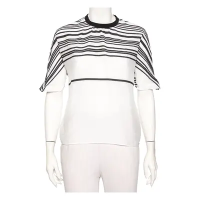 Emporio Armani White Cotton & Silk Striped Detail T-Shirt