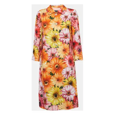 Dolce & Gabbana Gerbera Daisy Print Crepe Mid-Length Coat