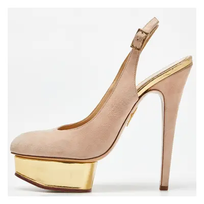 Charlotte Olympia Beige Suede Dolly Slingback Pumps Size