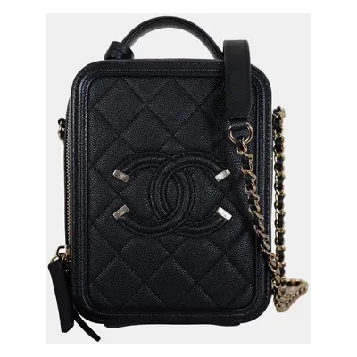 Chanel Black Caviar Small CC Filigree Vertical Vanity Bag