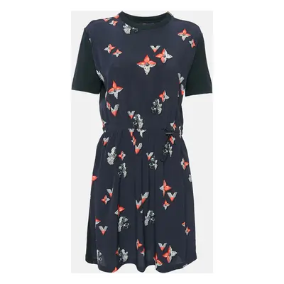 Louis Vuitton Navy Blue Printed Silk and Jersey Mini Dress