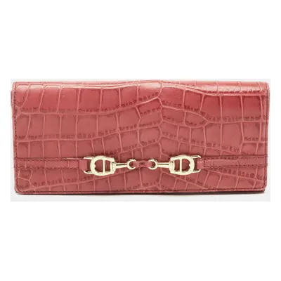 Aigner Pink Croc Embossed Leather Continental Wallet