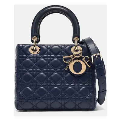 Dior Navy Blue Cannage Leather Lady Dior Tote