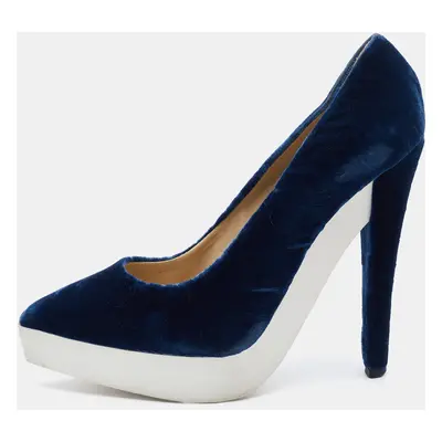 Stella McCartney Navy Blue Velvet Pointed Toe Platform Pumps Size 37.5