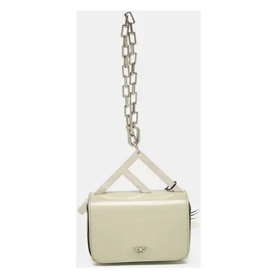 Fendi Avocado Green Leather Nano F Chain Pouch