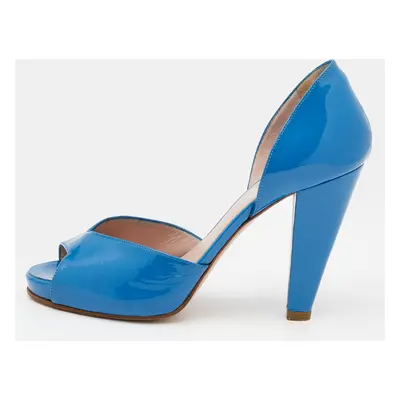 Chloe Blue Patent Leather Peep Toe D'orsay Pumps Size