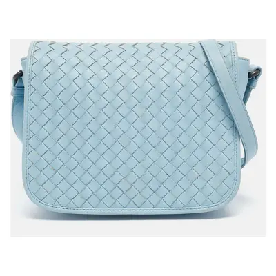 Bottega Veneta Light Blue Intrecciato Leather Flap Crossbody Bag