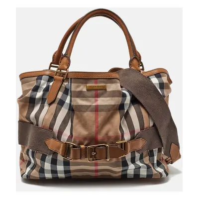 Burberry Beige/Brown House Check Canvas and Leather Aurelia Tote