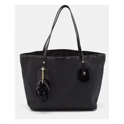 Gucci Black GG Canvas and Patent Leather Jolie Tote