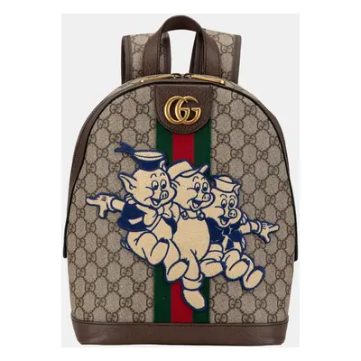 Gucci Beige/Brown GG Supreme Ophidia Three Little Pigs Backpack