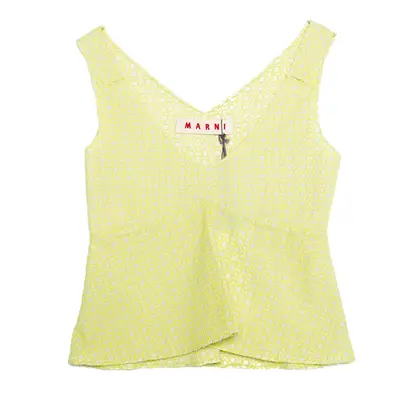 Marni Cream and Lime Green Embroidered Cotton Sleeveless Peplum Crop Top