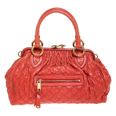 Marc Jacobs Orange Snake Skin Embossed Leather Stam Satchel