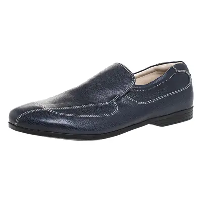 Prada Blue Stitch Detail Leather Slip On Loafers Size