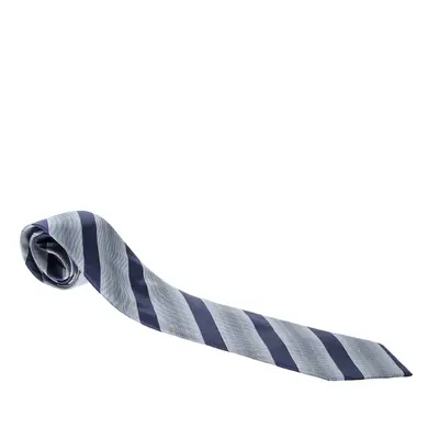 Giorgio Armani Navy Blue and Grey Diagonal Striped Traditional Silk Tie