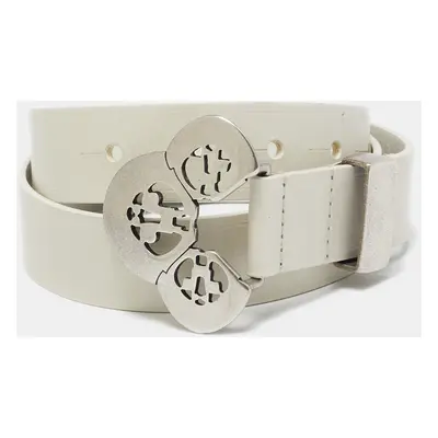 Isabel Marant Off White Leather Lasercut Buckle Belt 80CM