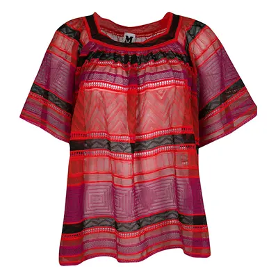 M Missoni Multicolor Striped Perforated Textured Knit Top