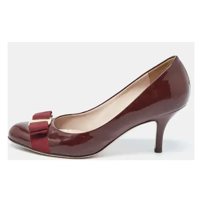 Salvatore Ferragamo Burgundy Patent Vara Bow Pumps Size 36.5