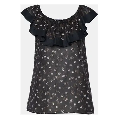 RED Valentino Black Floral Printed Cotton Sleeveless Top