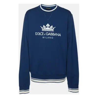 Dolce & Gabbana Blue Cotton Knit Logo Crew Neck Sweatshirt