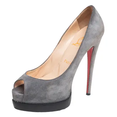 Christian Louboutin Grey Suede Palais Royal Peep Toe Pumps Size