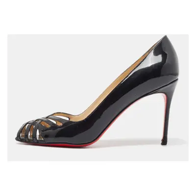 Christian Louboutin Black Cut Out Patent Leather Peep Toe Pumps Size 37.5