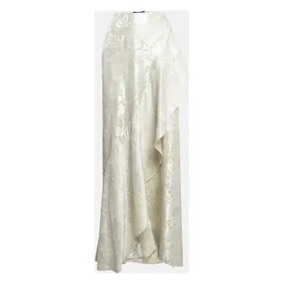 Ralph Lauren Cream Floral Lamé Jacquard Ruffled Maxi Skirt