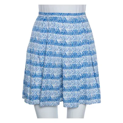 Weekend Max Mara White/Blue Printed Cotton Pleated Mini Skirt