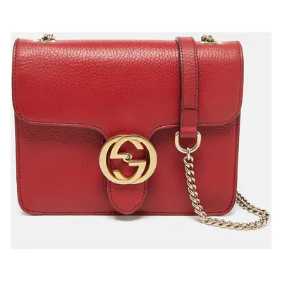 Gucci Red Leather Interlocking G Chain Shoulder Bag