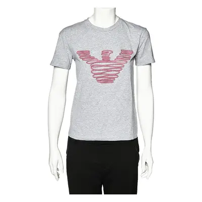 Emporio Armani Grey Cotton Logo Embroidered Crew Neck T-Shirt