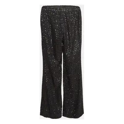 Chanel Black Sequin Silk Wide Leg Pants