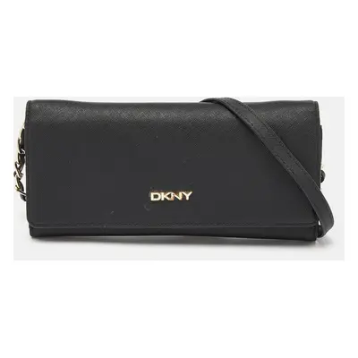 DKNY Black Saffiano Leather Flap Wallet on Chain