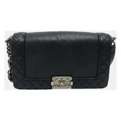 Chanel Black Leather Medium Reverso Boy Flap Bag