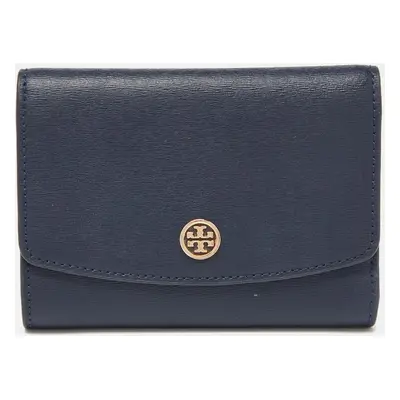 Tory Burch Blue Leather Robinson Flap Trifold Wallet