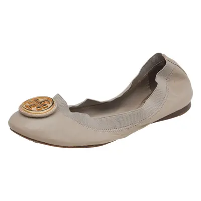 Tory Burch Grey Leather Carolina Scrunch Ballet Flats Size