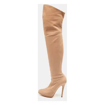 Casadei Beige Leather Over The Knee Boots Size 37.5